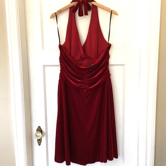AB Studio Red Velvet Halter Dress Size XL Rushed Party Formal Valentines Day - Picture 12 of 12